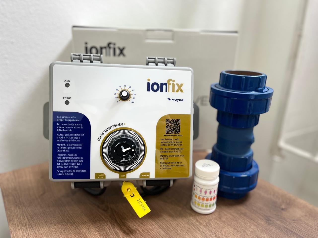 Ionfix – Ionizador de Piscinas, módulo de controle e cuba de ionização