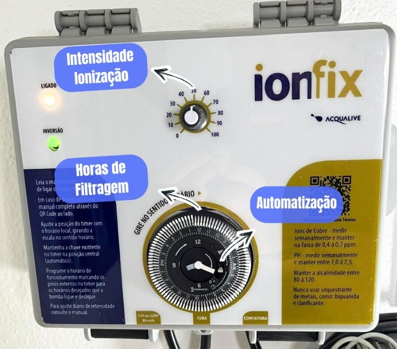 Módulo de controle: intensidade e horas de filtragem